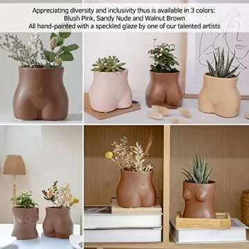 BASE ROOTS Plant Pot Ceramic Planter Vase with Drainage for Succulents, Cactus, Flowers - Ideal for Boho Indoor & Outdoor Garden, Aesthetic Living Room, Bedroom, Desk Organizer Decor & Gift Idea