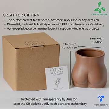 BASE ROOTS Plant Pot Ceramic Planter Vase with Drainage for Succulents, Cactus, Flowers - Ideal for Boho Indoor & Outdoor Garden, Aesthetic Living Room, Bedroom, Desk Organizer Decor & Gift Idea