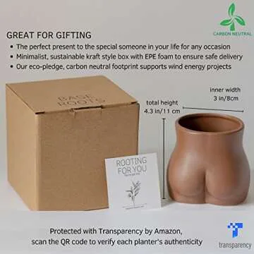 BASE ROOTS Plant Pot Ceramic Planter Vase with Drainage for Succulents, Cactus, Flowers - Ideal for Boho Indoor & Outdoor Garden, Aesthetic Living Room, Bedroom, Desk Organizer Decor & Gift Idea