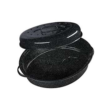 Granite Ware 18" Oval Roaster with Cover, Large Non-Stick Porcelain Enamel Roasting Pan, Even Heatin...