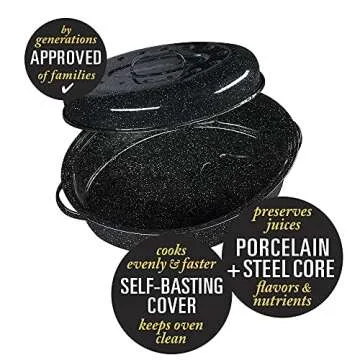 Granite Ware 18" Oval Roaster with Cover, Large Non-Stick Porcelain Enamel Roasting Pan, Even Heating, Dishwasher Safe, Durable Carbon Steel, Made in Mexico