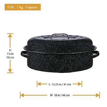 Granite Ware 18" Oval Roaster with Cover, Large Non-Stick Porcelain Enamel Roasting Pan, Even Heating, Dishwasher Safe, Durable Carbon Steel, Made in Mexico