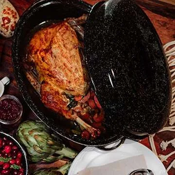 Granite Ware 18" Oval Roaster with Cover, Large Non-Stick Porcelain Enamel Roasting Pan, Even Heating, Dishwasher Safe, Durable Carbon Steel, Made in Mexico