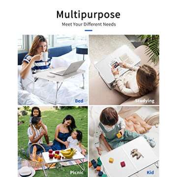 Foldable Laptop Table for Bed, SUVANE Lap Desk Bed Desk, Breakfast Serving Bed Tray, Portable Mini Picnic Table Storage Space Laptop Desk Reading Holder(Gray)