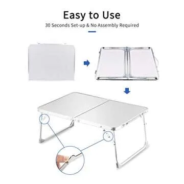 Foldable Laptop Table for Bed, SUVANE Lap Desk Bed Desk, Breakfast Serving Bed Tray, Portable Mini Picnic Table Storage Space Laptop Desk Reading Holder(Gray)