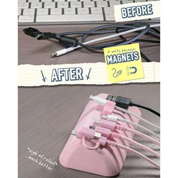 Smartish Magnetic Cord Holder - Bigger Cable Wrangler Organizer with Magnet Clips for Charger Management on Desktop, Nightstand, or Side Table - Holds 6+ Cables - I'm Blushing