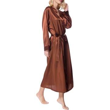 Lavenderi Women's Long Satin Kimono Robe in XL Brown