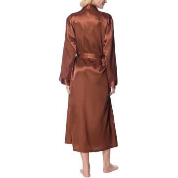 Lavenderi Women's Long Satin Kimono Robe in XL Brown