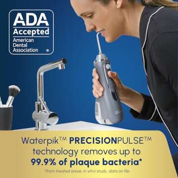 Waterpik Cordless Advanced 2.0 Water Flosser For Teeth, Gums, Braces, Dental Care With Travel Bag and 4 Tips, ADA Accepted, Rechargeable, Portable, and Waterproof, Gray WP-587, Packaging May Vary