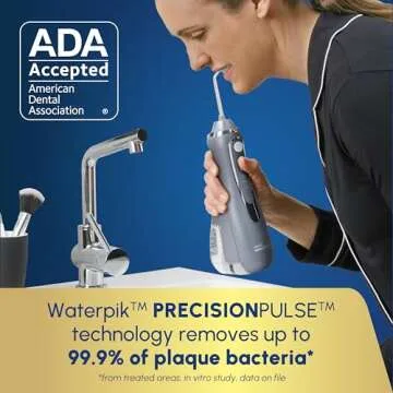 Waterpik Cordless Advanced 2.0 Water Flosser For Teeth, Gums, Braces, Dental Care With Travel Bag and 4 Tips, ADA Accepted, Rechargeable, Portable, and Waterproof, Gray WP-587, Packaging May Vary