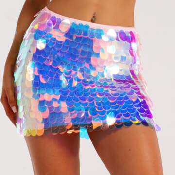 GRAEEN Sequin Dance Skirt Belly Hip Skirt Rave Fringe Skirt Outfits Party Costume Performance Skirt for Women and Girls