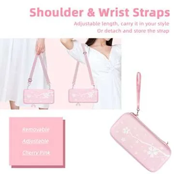 Mytrix Cute Carrying Case for Nintendo Switch OLED, Portable Hard Shell Pouch Travel Storage Bag for Switch Protective Bag with 10 Game Card Slots, with 4 in 1 Bundle Accessories Pink Cherry Blossoms