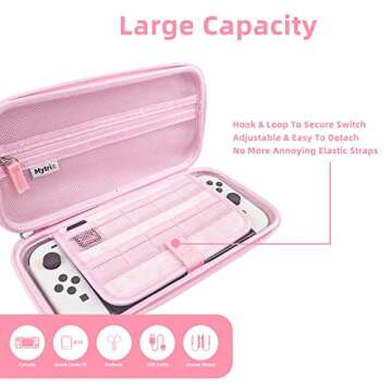 Mytrix Cute Carrying Case for Nintendo Switch OLED, Portable Hard Shell Pouch Travel Storage Bag for Switch Protective Bag with 10 Game Card Slots, with 4 in 1 Bundle Accessories Pink Cherry Blossoms