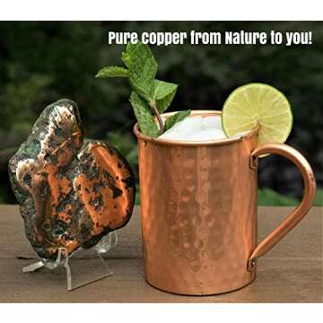 Copper Mules Moscow Mule PURE Copper Mug Handcrafted of 100% Pure THICK Copper - Timeless Hammered Finish - RAW Copper Interior - Authentic and Strong Riveted Handle - Holds 16 ounces