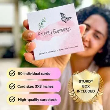 Mother's Ray 50 Affirmation Cards for Fertility and Self-Care, Floral Design, 3x3 Inches, 50 Cards Thick Cardstock