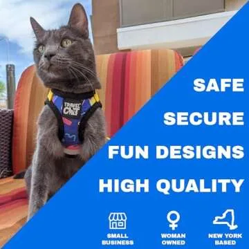 Travel Cat Harness and Leash Set - Adjustable Fit Mesh Cat Harness and Reflective Strap - Comfort Escape Proof Harness for Cats, Kitten for Outdoor Walking, Hiking (Large, 90s Cat)