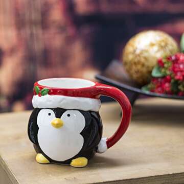 Penguin Holiday Character 12 ounce Ceramic Dolomite Christmas Coffee Mug