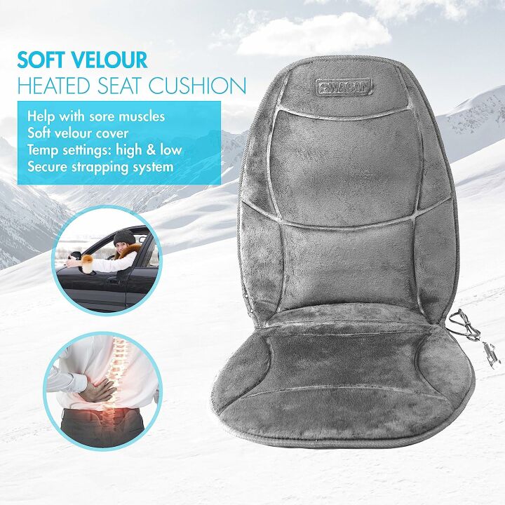 12V Heated Velour Winter Seat Cushion with Lumbar Support