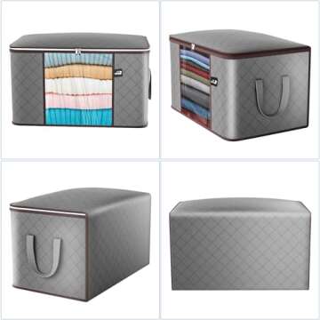 90L Large Storage Bag, 4 Pack Foldable Blanket Storage Bins, Clothing Storage Bins, Foldable Clothes Organizer and Storage Containers with Lids and Handle for Organizing Bedroom, Closet, Clothing