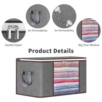 90L Large Storage Bag, 4 Pack Foldable Blanket Storage Bins, Clothing Storage Bins, Foldable Clothes Organizer and Storage Containers with Lids and Handle for Organizing Bedroom, Closet, Clothing