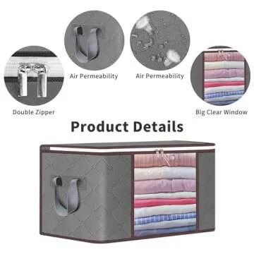 90L Large Storage Bag, 4 Pack Foldable Blanket Storage Bins, Clothing Storage Bins, Foldable Clothes Organizer and Storage Containers with Lids and Handle for Organizing Bedroom, Closet, Clothing