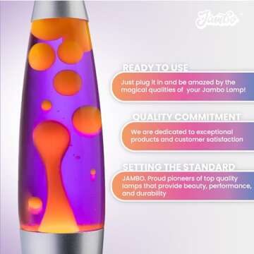JAMBO 16" Beautiful Lamp- The Upgraded Motion Lamp- Purple with Yellow/Orange Wax, Relaxing Liquid L...