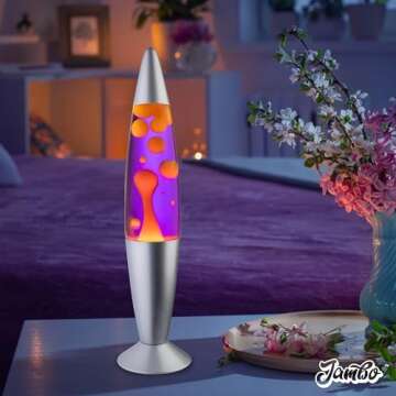 JAMBO 16" Beautiful Lamp- The Upgraded Motion Lamp- Purple with Yellow/Orange Wax, Relaxing Liquid Lamp, Night Light Nightlight, Home Decor Living Room Office Bedroom Lamp for Adults Teens Kids Magma