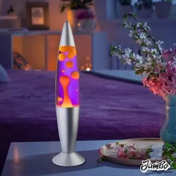 JAMBO 16" Beautiful Lamp- The Upgraded Motion Lamp- Purple with Yellow/Orange Wax, Relaxing Liquid Lamp, Night Light Nightlight, Home Decor Living Room Office Bedroom Lamp for Adults Teens Kids Magma