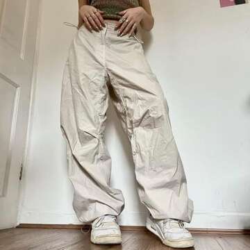 Women Oversized Cargo Pants Drawstrings Baggy Low Waist Loose Sweatpants Cinch Bottom Joggers Hippie Trousers Vintage(Drawstrings Beige,S)