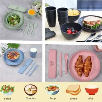 ECOSTAR Reusable Utensils set with Case, Portable Wheat Straw Cutlery Set, BPA-Free and Eco-friendly Knife Spoon Fork, Travel Utensils for Office, Dorm, and On-the-go (Beige,1)