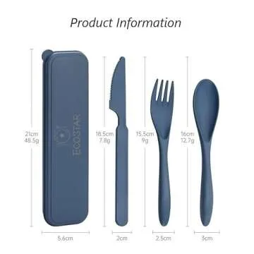 ECOSTAR Reusable Utensils set with Case, Portable Wheat Straw Cutlery Set, BPA-Free and Eco-friendly Knife Spoon Fork, Travel Utensils for Office, Dorm, and On-the-go (Beige,1)