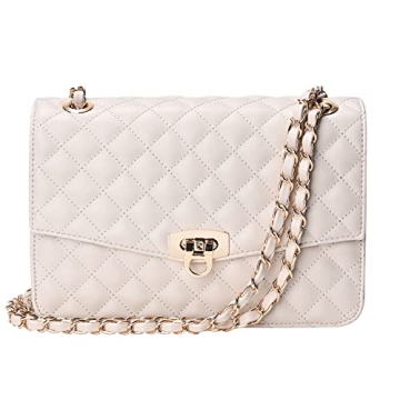 GM LIKKIE Quilted Shoulder Bag for Women, Medium Flap Crossbody Handbag with Chain Strap, Soft Vegan...