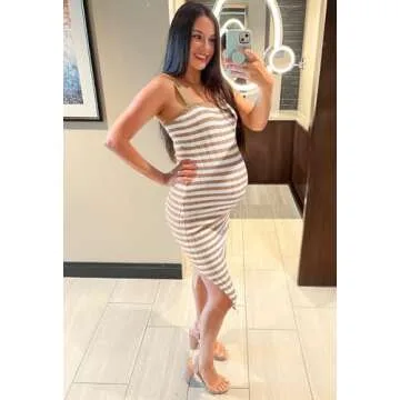 Stylish MEROKEETY Striped Midi Dress for Versatile Wear