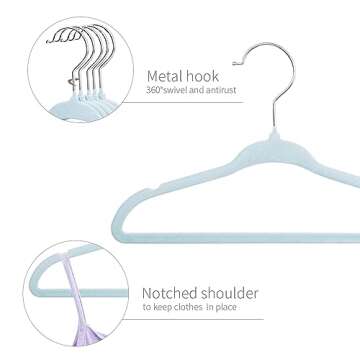 ManGotree Kids Velvet Clothes Hangers, Baby Childrens Hangers for Clothes Space Saving Non-Slip 15Pack (Blue)