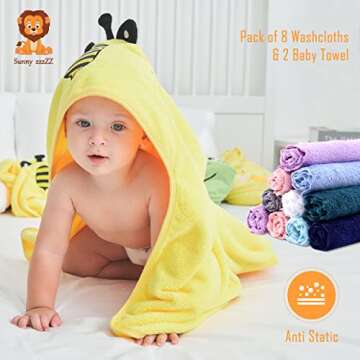 Sunny zzzZZ Baby Hooded Bath Towel and Washcloth Sets, Essentials for Newborn Boy Girl, Shower Gifts...