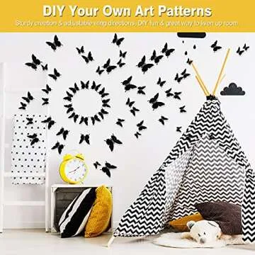 Ryangic 3D Butterfly Wall Decor 48pcs Black Polished Butterflies Wall Stickers 3 Sizes Durable Butterfly Wall Decals DIY Wall Art for Bedroom Living Room Halloween Decoration Party Indoor (Black)