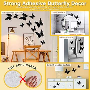 Ryangic 3D Butterfly Wall Decor 48pcs Black Polished Butterflies Wall Stickers 3 Sizes Durable Butterfly Wall Decals DIY Wall Art for Bedroom Living Room Halloween Decoration Party Indoor (Black)