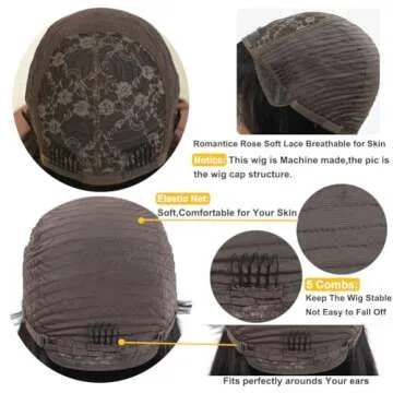 Royal Lady Brazilian Virgin Straight Short Bob Wigs with Bangs None Lace Front Wigs Machine Made Bob Human Hair Wigs with Bangs for Women Natural Color (10inch)