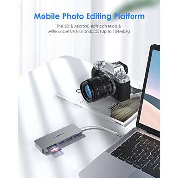 LENTION USB C Hub with 3 USB 3.0 Ports and SD Reader for Compatible Devices