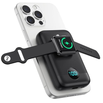 Magnetic Portable Charger 10800mAh - 4-in-1 Wireless Power Bank with iWatch Charger and Fast Chargin...