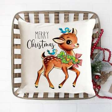 Pink Christmas Decorations Pillow Covers 16×16 Set of 4 Snowflake Santa Snowman Deer Bird Candy Cane Xmas Rustic Winter Holiday Throw Pillows Christmas Decor Cushion Cases K031 (16"x16", Pink)