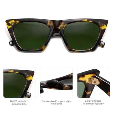 SOJOS Trendy Oversized Square Cateye Polarized Sunglasses Womens Big Frame Shades SJ2115, Dark Tortoise/Green