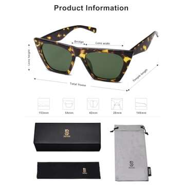 SOJOS Trendy Oversized Square Cateye Polarized Sunglasses Womens Big Frame Shades SJ2115, Dark Tortoise/Green