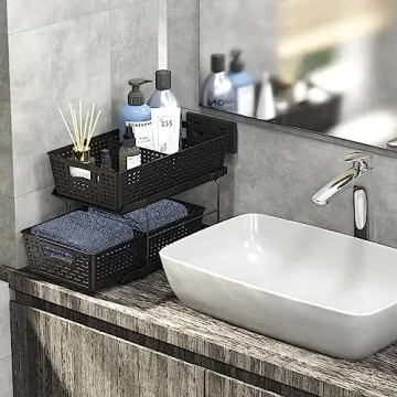 2 Tier Bathroom Organizer Tray with Pull-Out Drawers