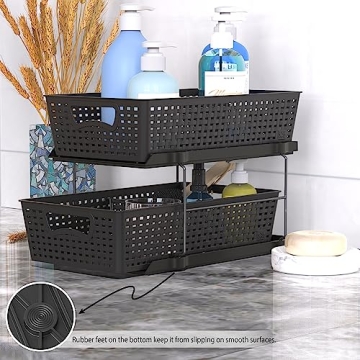 2 Tier Bathroom Organizer Tray with Pull-Out Drawers
