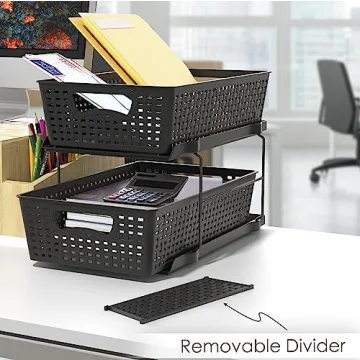 2 Tier Bathroom Organizer Tray with Pull-Out Drawers