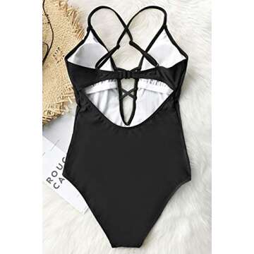 CUPSHE Women's Ladies Vintage Lace Bikini Set Beach Swimwear Bathing Suit One Piece Swimsuit, S Black