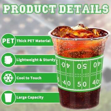 50 PCS Football Cups, 16 OZ Football Party Cups, Thickened Football Plastic Cups, Disposable Clear Drinking Cups in 2 Designs for Super Bowl Party Supplies Football Party Decorations Super Bowl Favors