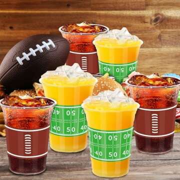 50 PCS Football Cups, 16 OZ Football Party Cups, Thickened Football Plastic Cups, Disposable Clear Drinking Cups in 2 Designs for Super Bowl Party Supplies Football Party Decorations Super Bowl Favors