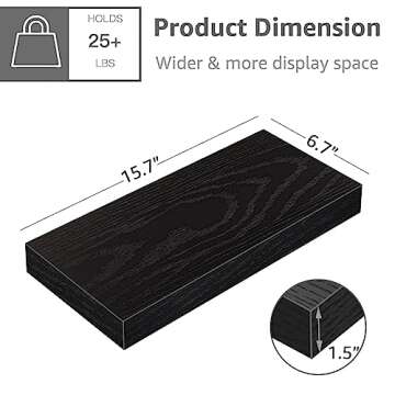 QEEIG Black Floating Shelves for Wall Bathroom Shelf Bedroom Kitchen Farmhouse Modern Small Book Shelf Set of 3 (015-B3)